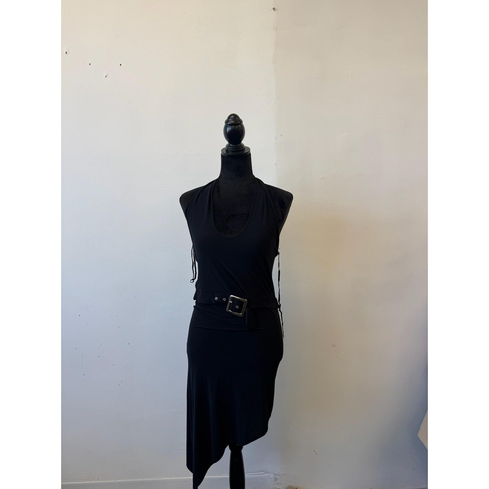Shaddai Dressā Womens Large Black Asymmetrical Belted Halter Made USA Party